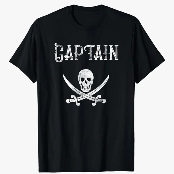 Black Captain Skull T-Shirt men’s - Picture 4 of 4